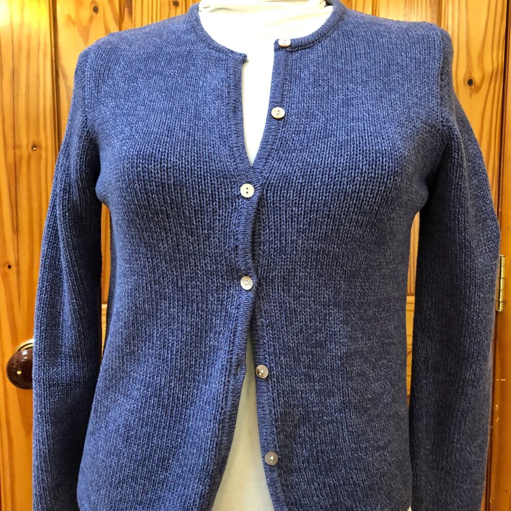 LL Bean Mottled Blue Cotton Cardigan Size Medium